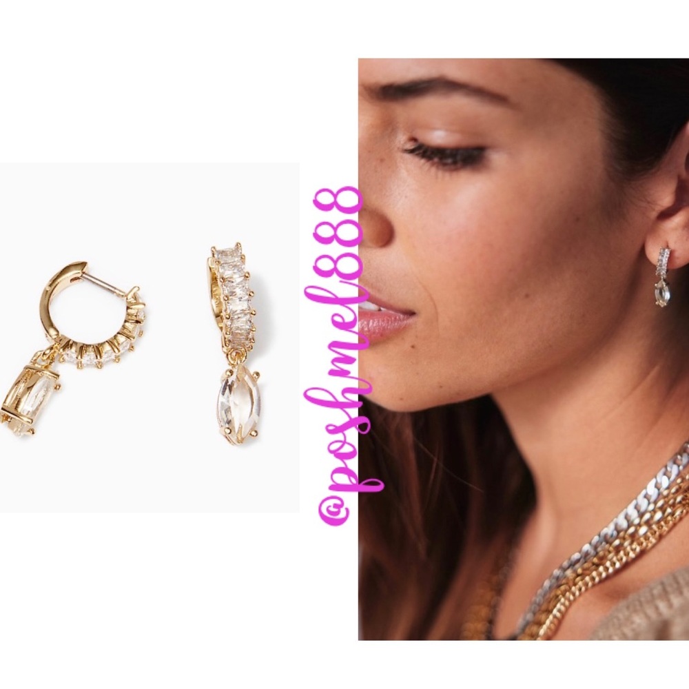Stella & Dot | Crystal Droplet Baguette Delicate Huggie Earring